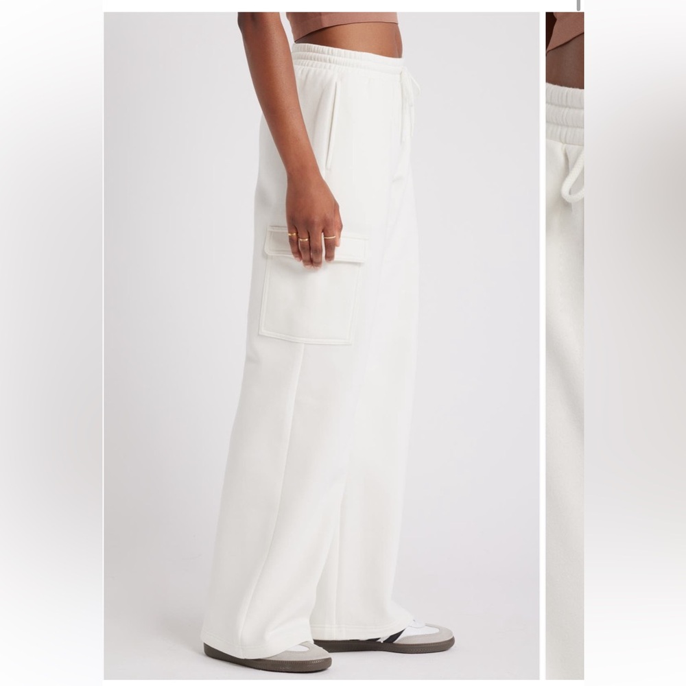 Elastic Waist Wide Leg Fleece Cargo Pants Size L dark blue - Picture 4 of 9